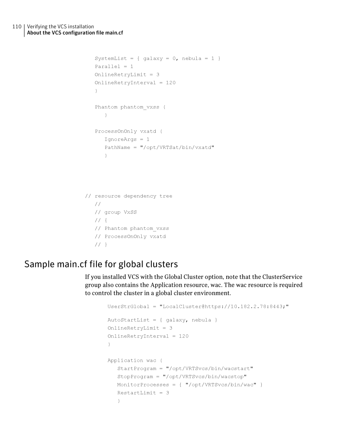 Symantec 5 manual Sample main.cf file for global clusters 