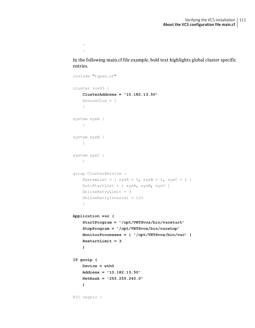 Symantec 5 manual ClusterAddress = 