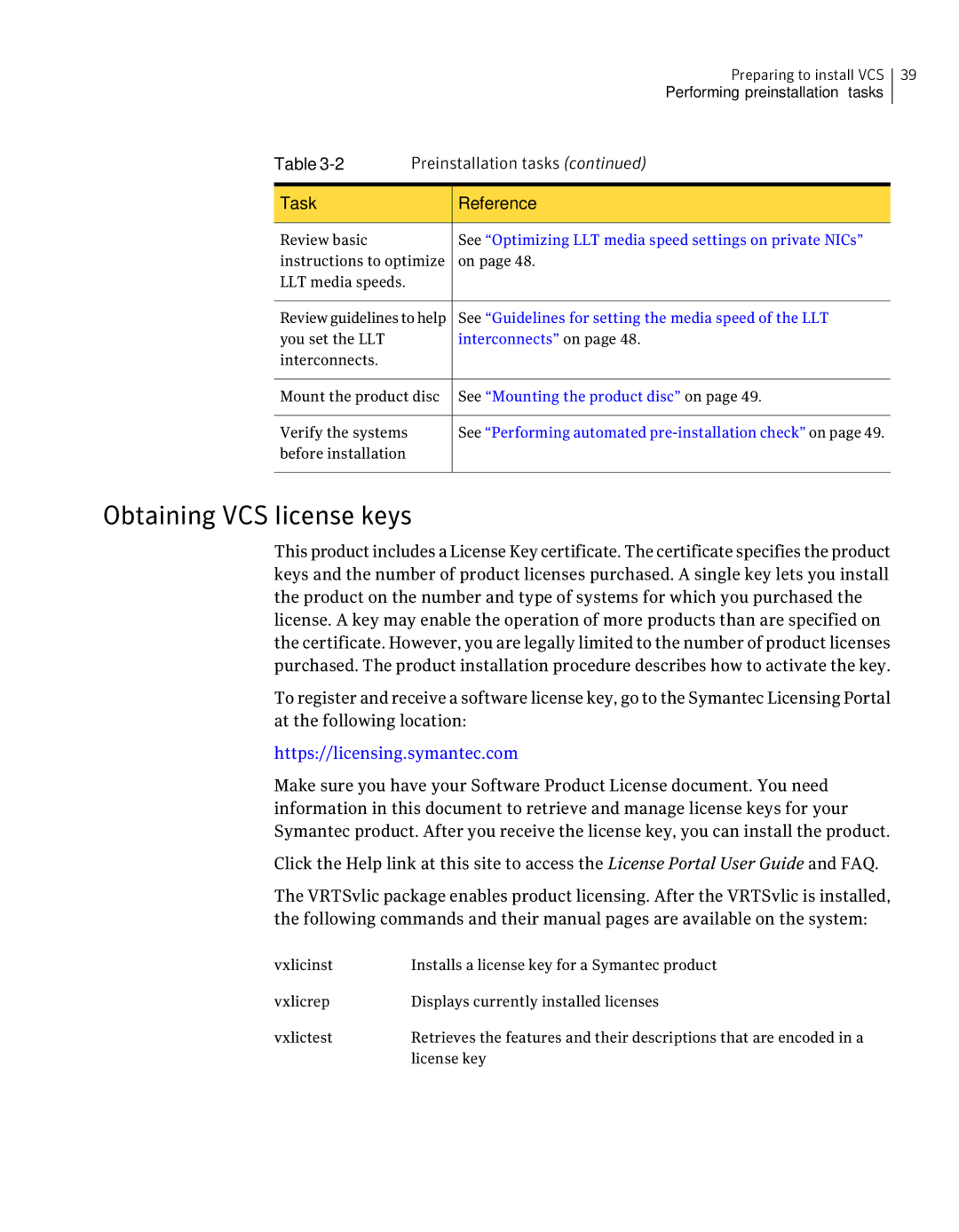 Symantec 5 manual Obtaining VCS license keys, Task Reference, Https//licensing.symantec.com 