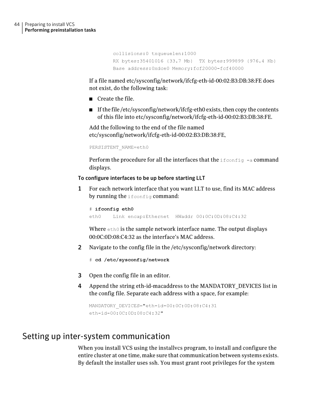 Symantec 5 manual Setting up inter-system communication, # ifconfig eth0, # cd /etc/sysconfig/network 