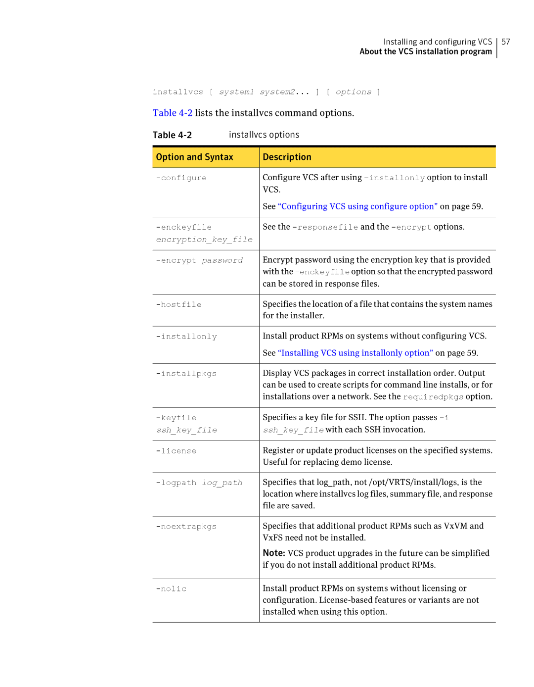 Symantec 5 manual Installvcs system1 system2... options 