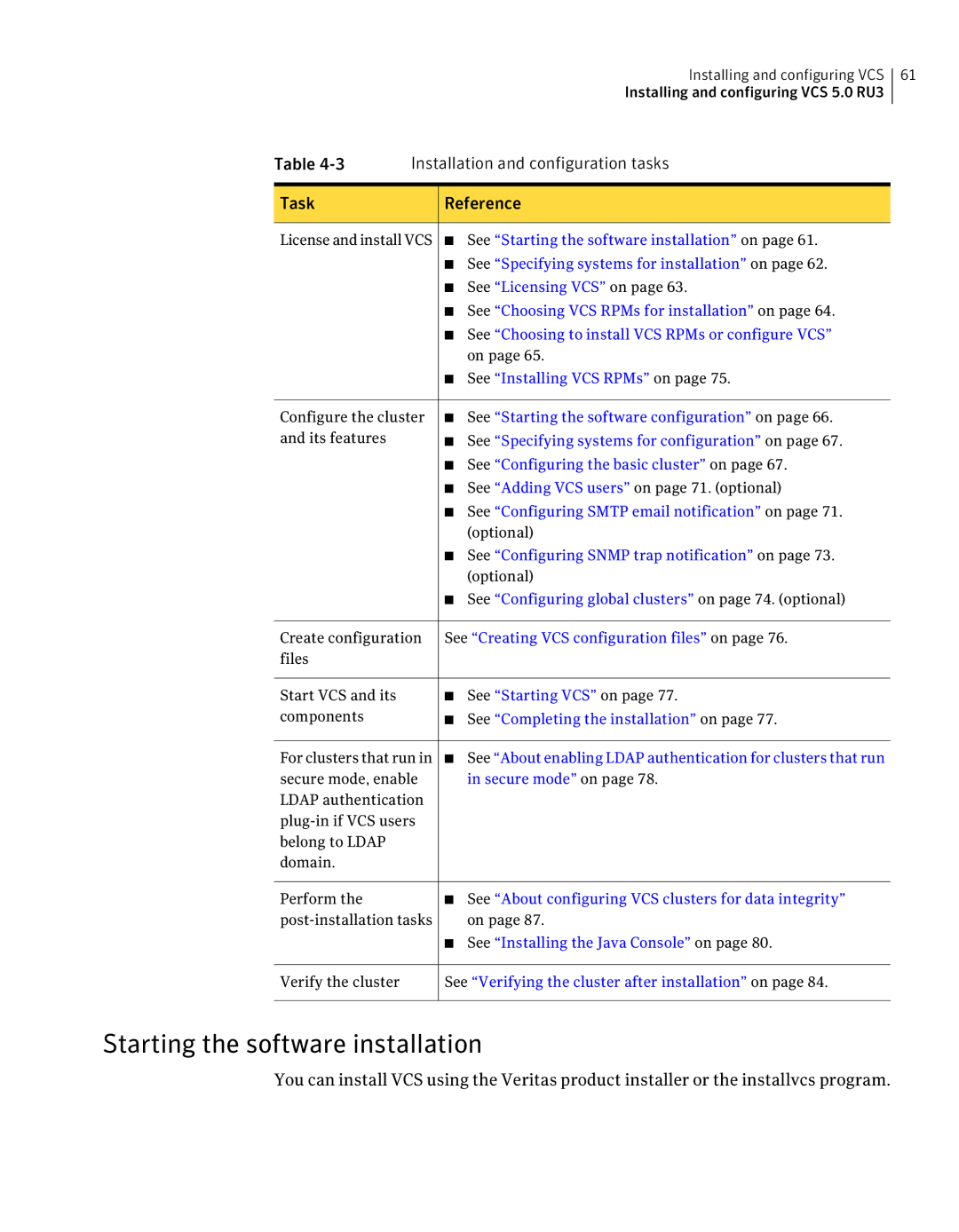 Symantec 5 manual Starting the software installation, Task Reference 