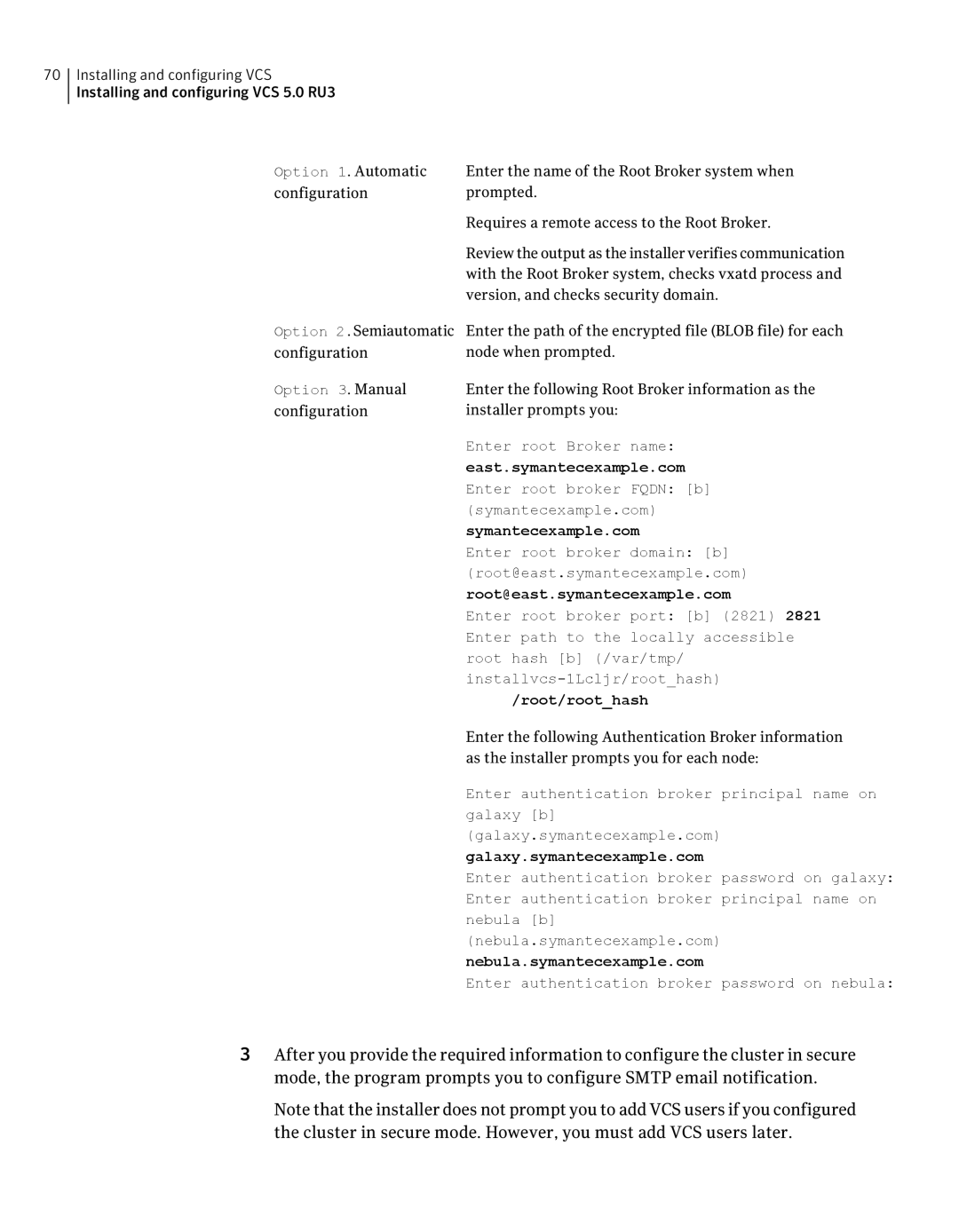 Symantec 5 manual East.symantecexample.com, Symantecexample.com, Root@east.symantecexample.com, Root/roothash 