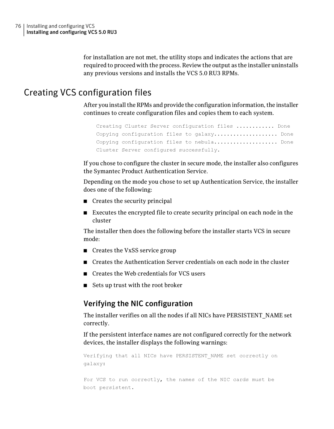 Symantec 5 manual Creating VCS configuration files, Verifying the NIC configuration 