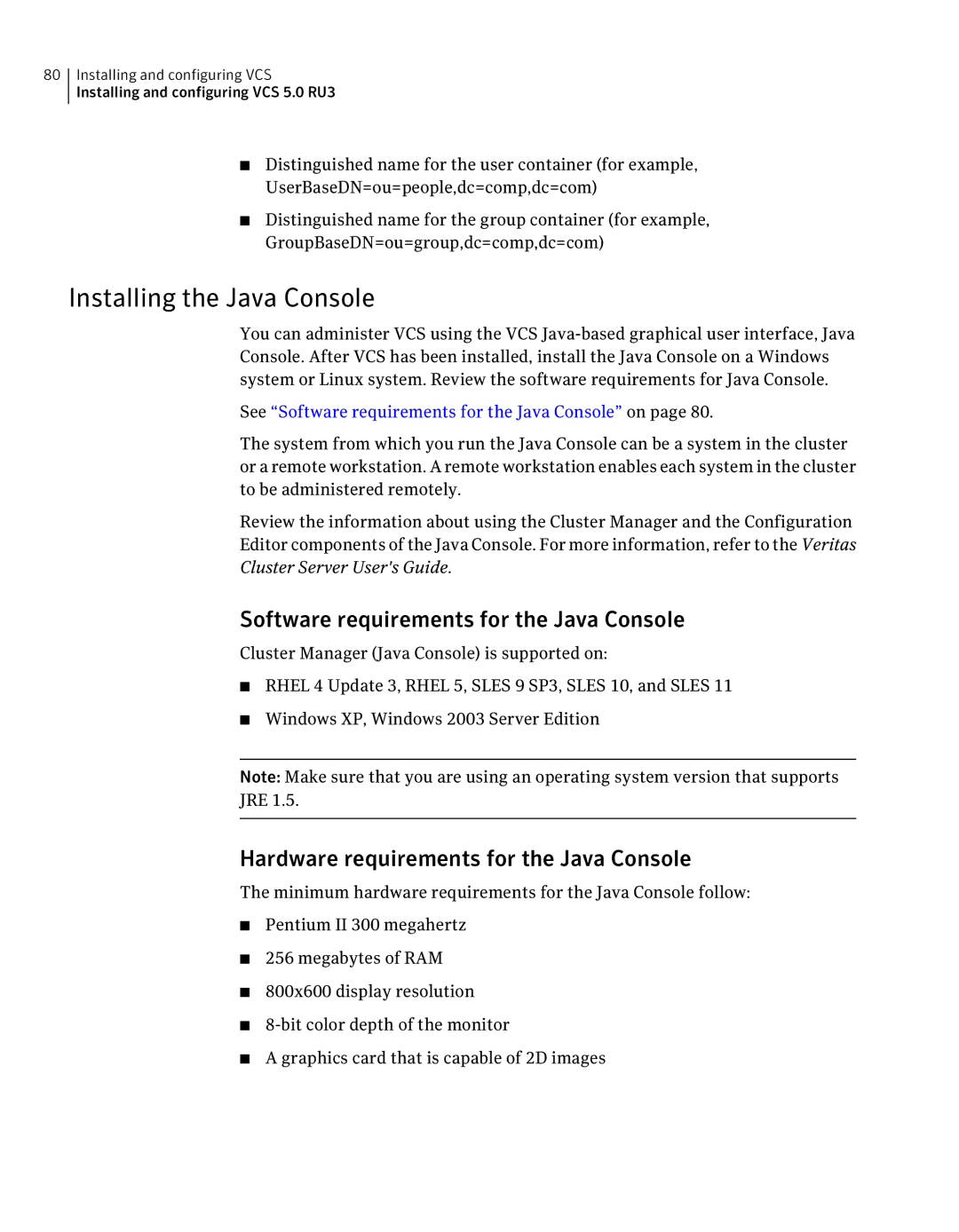 Symantec 5 manual Installing the Java Console, Software requirements for the Java Console 