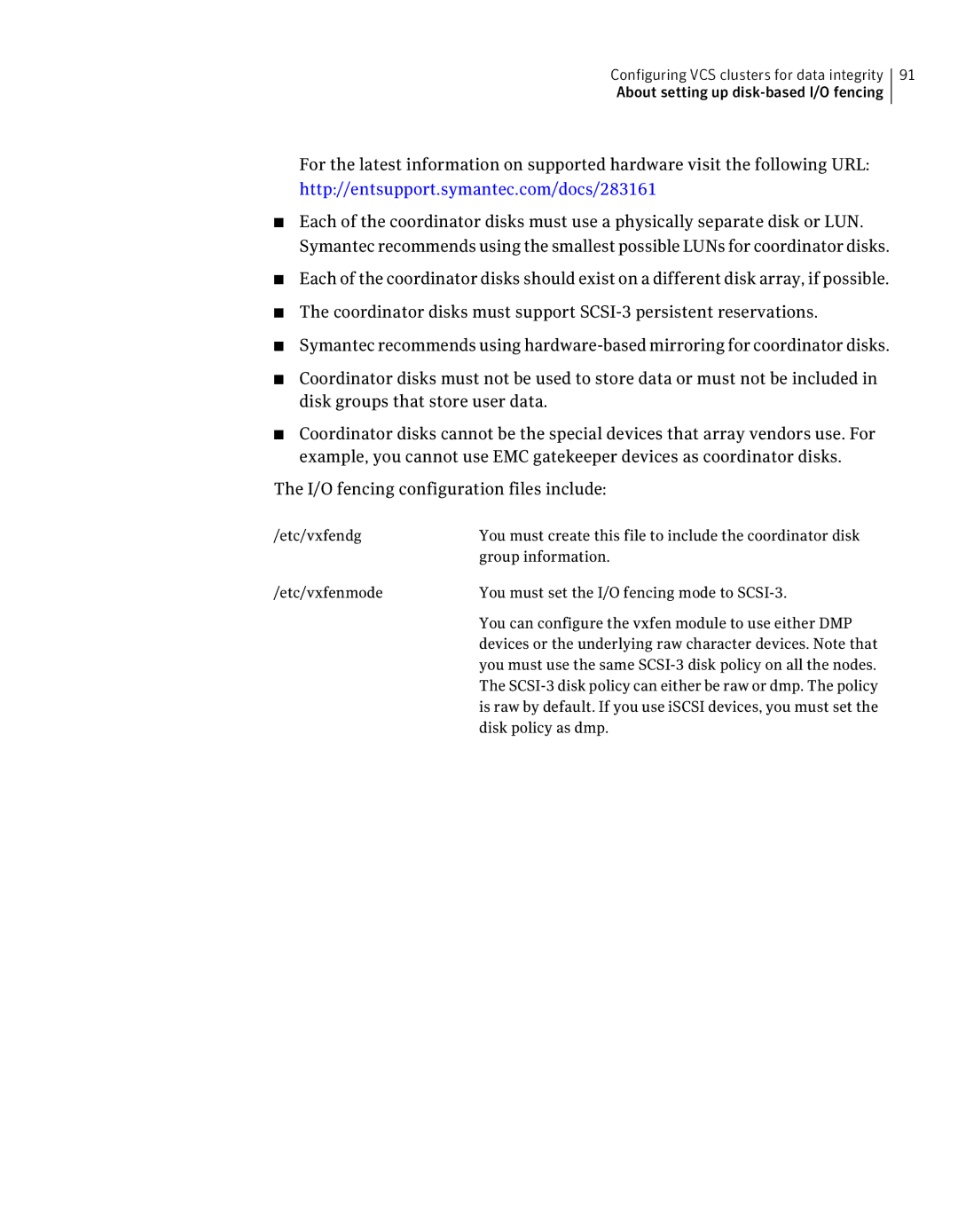 Symantec 5 manual I/O fencing configuration files include 