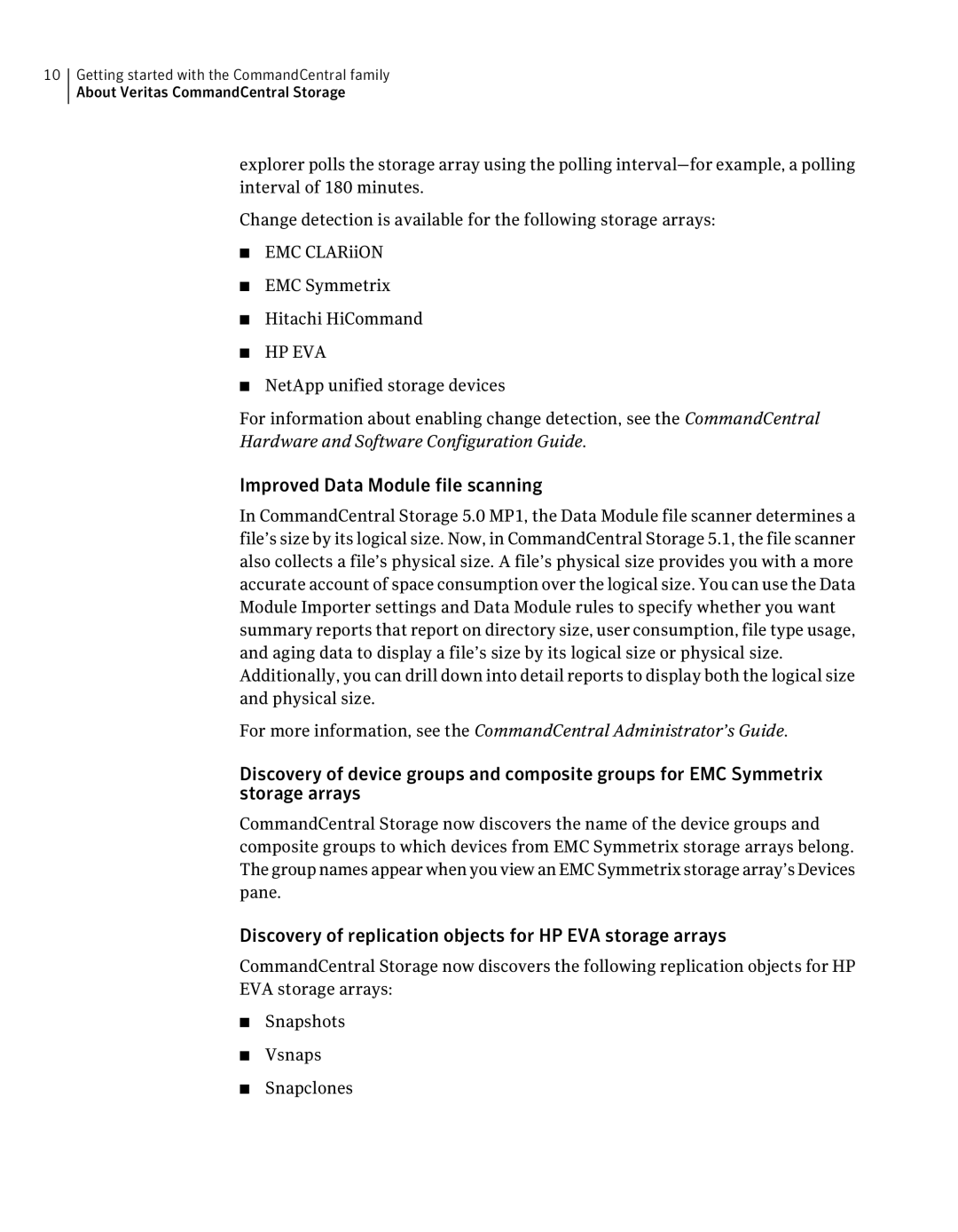 Symantec 5.1 manual Improved Data Module file scanning, Discovery of replication objects for HP EVA storage arrays 