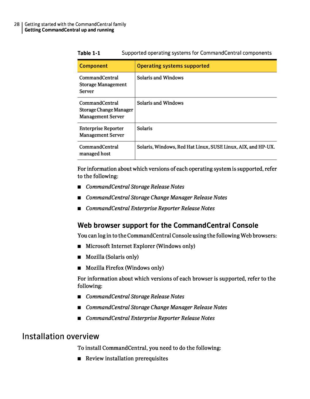 Symantec 5.1 manual Installation overview, Web browser support for the CommandCentral Console 