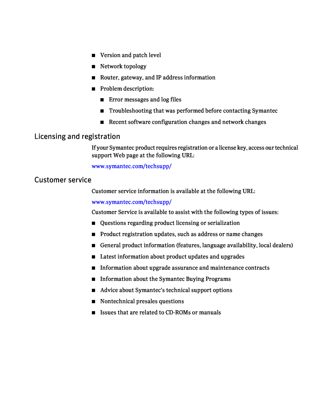 Symantec 5.1 manual Licensing and registration, Customer service 