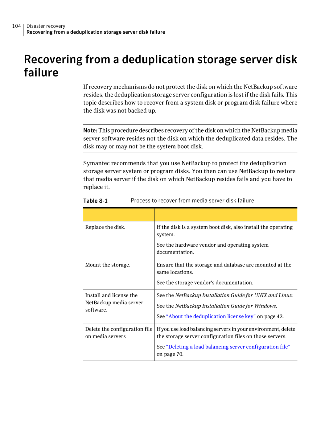 Symantec 7 manual Recovering from a deduplication storage server disk failure, See About the deduplication license key on 