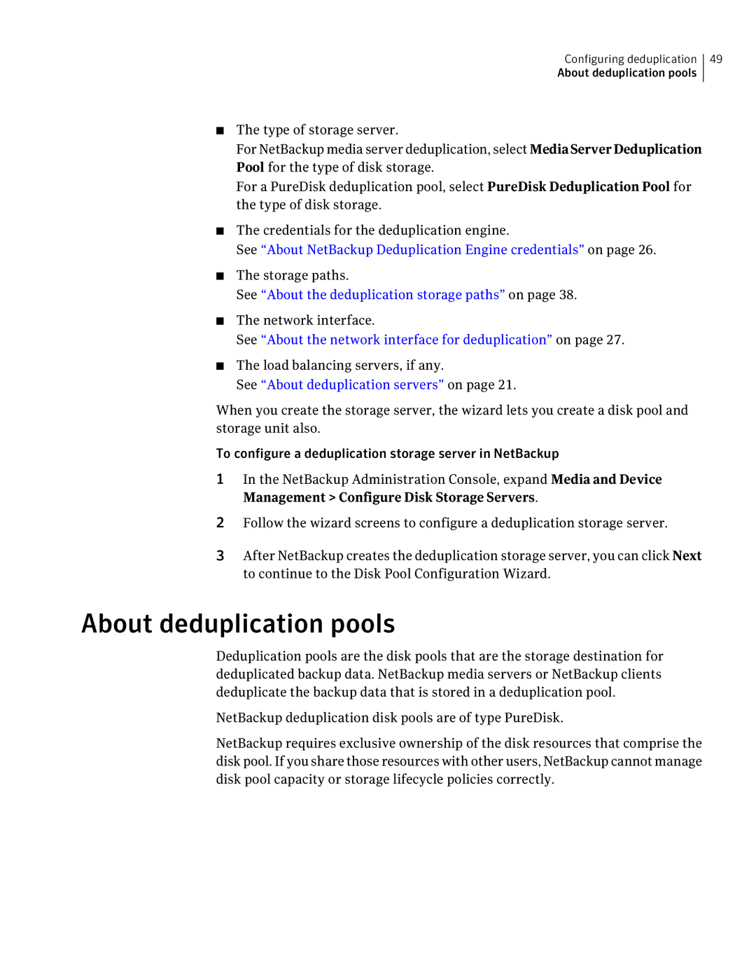 Symantec 7 manual About deduplication pools, Storage paths, Network interface, Load balancing servers, if any 