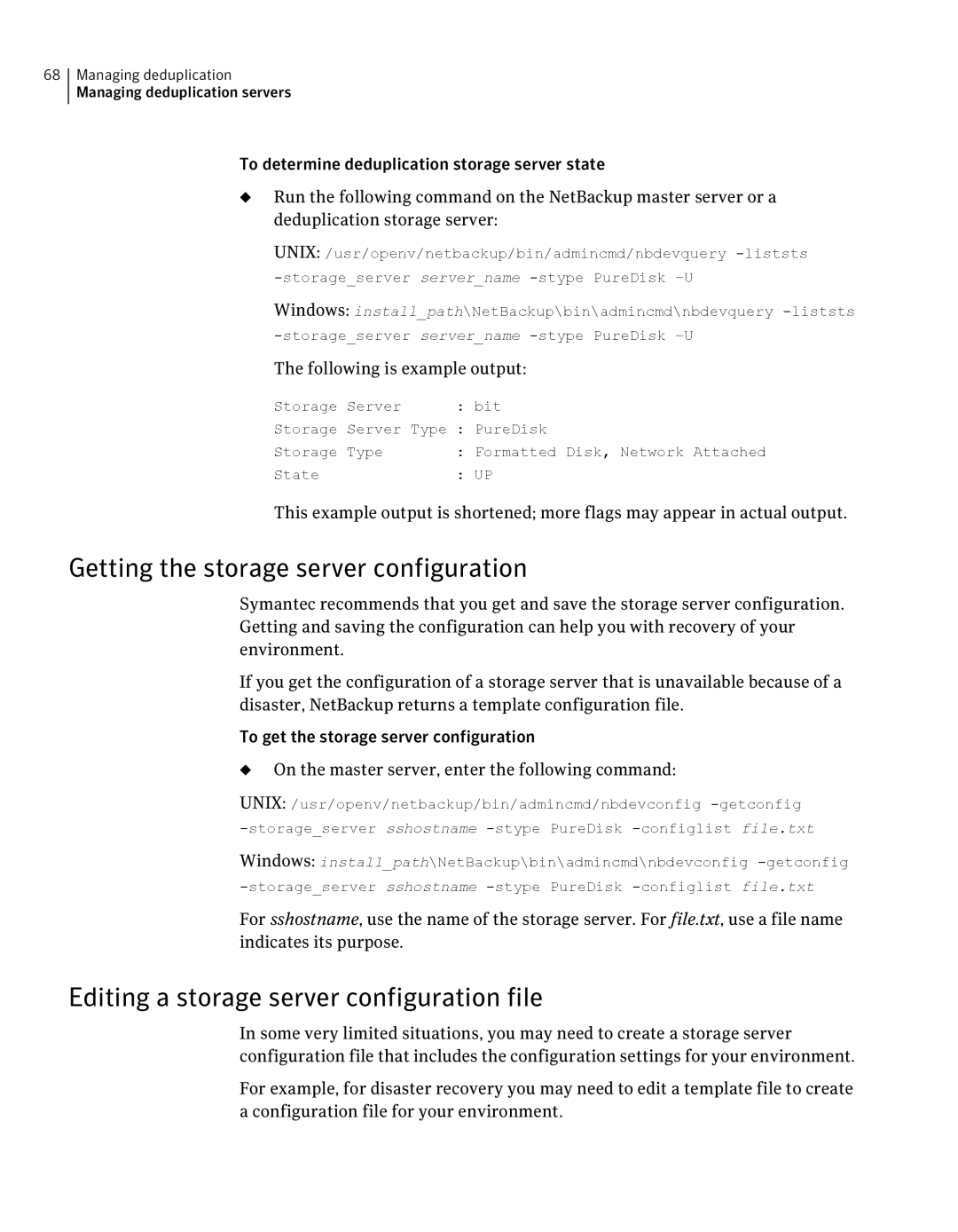 Symantec 7 manual Getting the storage server configuration, Editing a storage server configuration file 