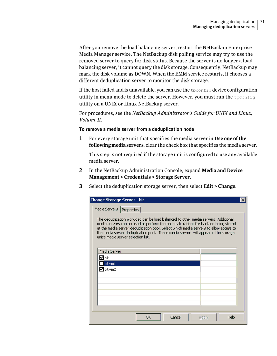 Symantec 7 manual To remove a media server from a deduplication node 