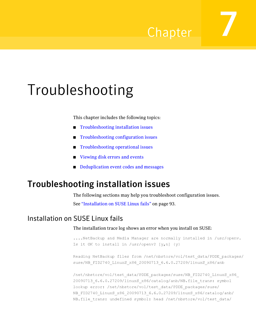 Symantec 7 manual Troubleshooting installation issues, Installation on Suse Linux fails 