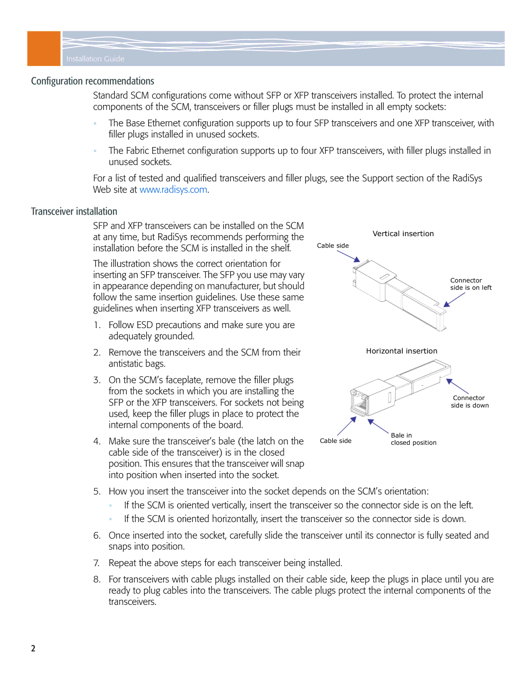 Symantec ATCA-2210 manual Configuration recommendations, Transceiver installation 