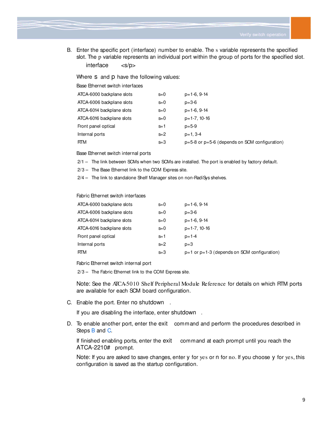 Symantec ATCA-2210 manual Interface s/p, Where s and p have the following values, Base Ethernet switch internal ports 