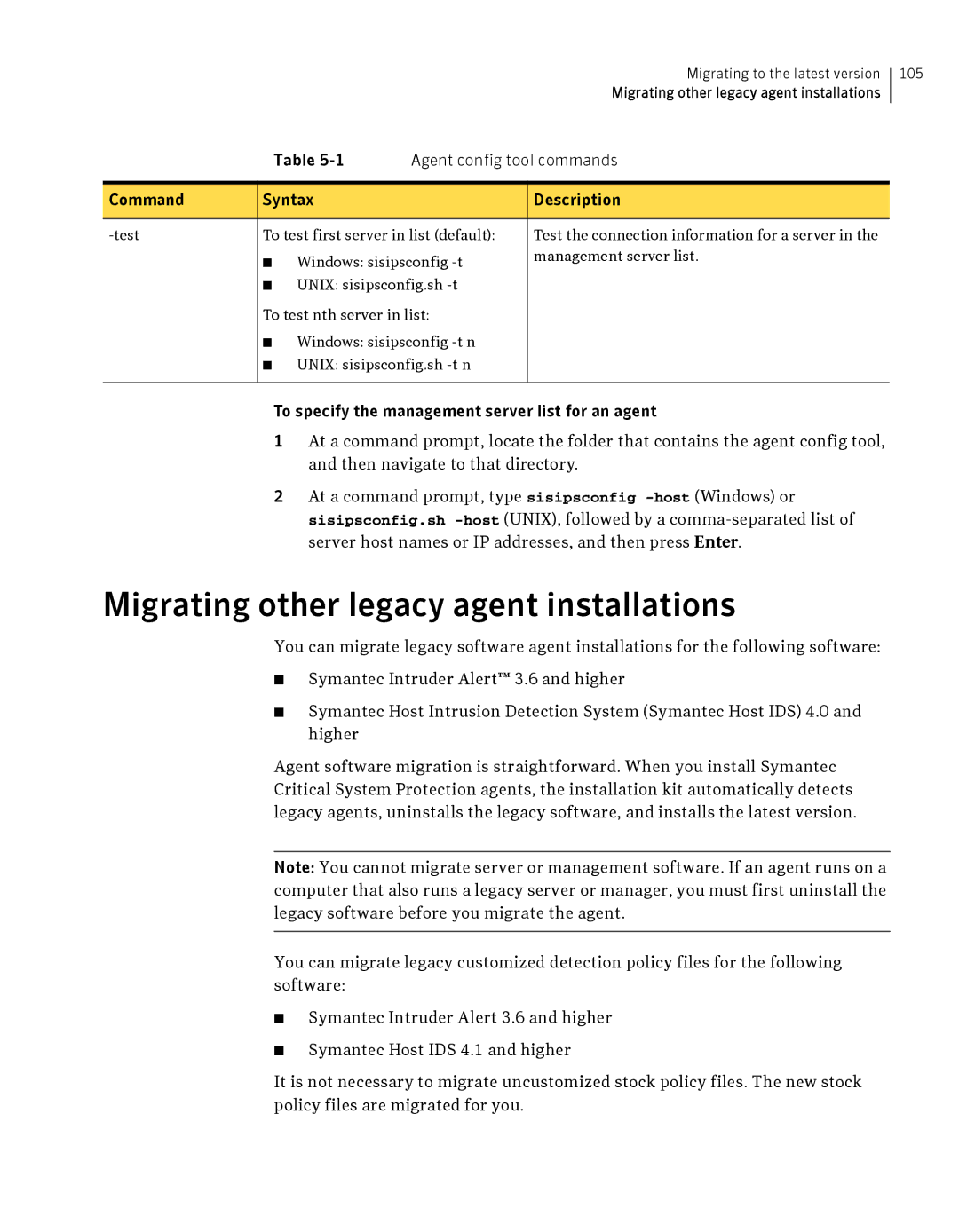 Symantec Critical System manual Migrating other legacy agent installations 