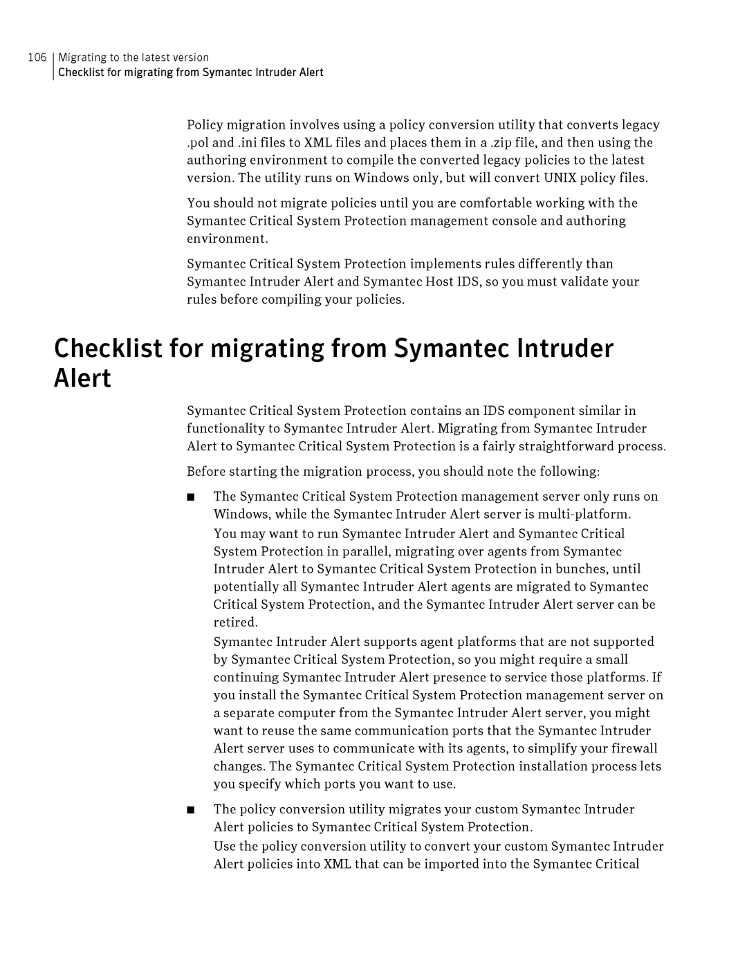 Symantec Critical System manual Checklist for migrating from Symantec Intruder Alert 