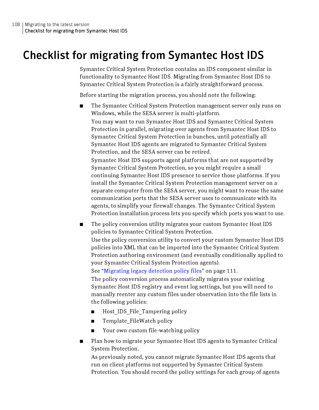 Symantec Critical System manual Checklist for migrating from Symantec Host IDS 