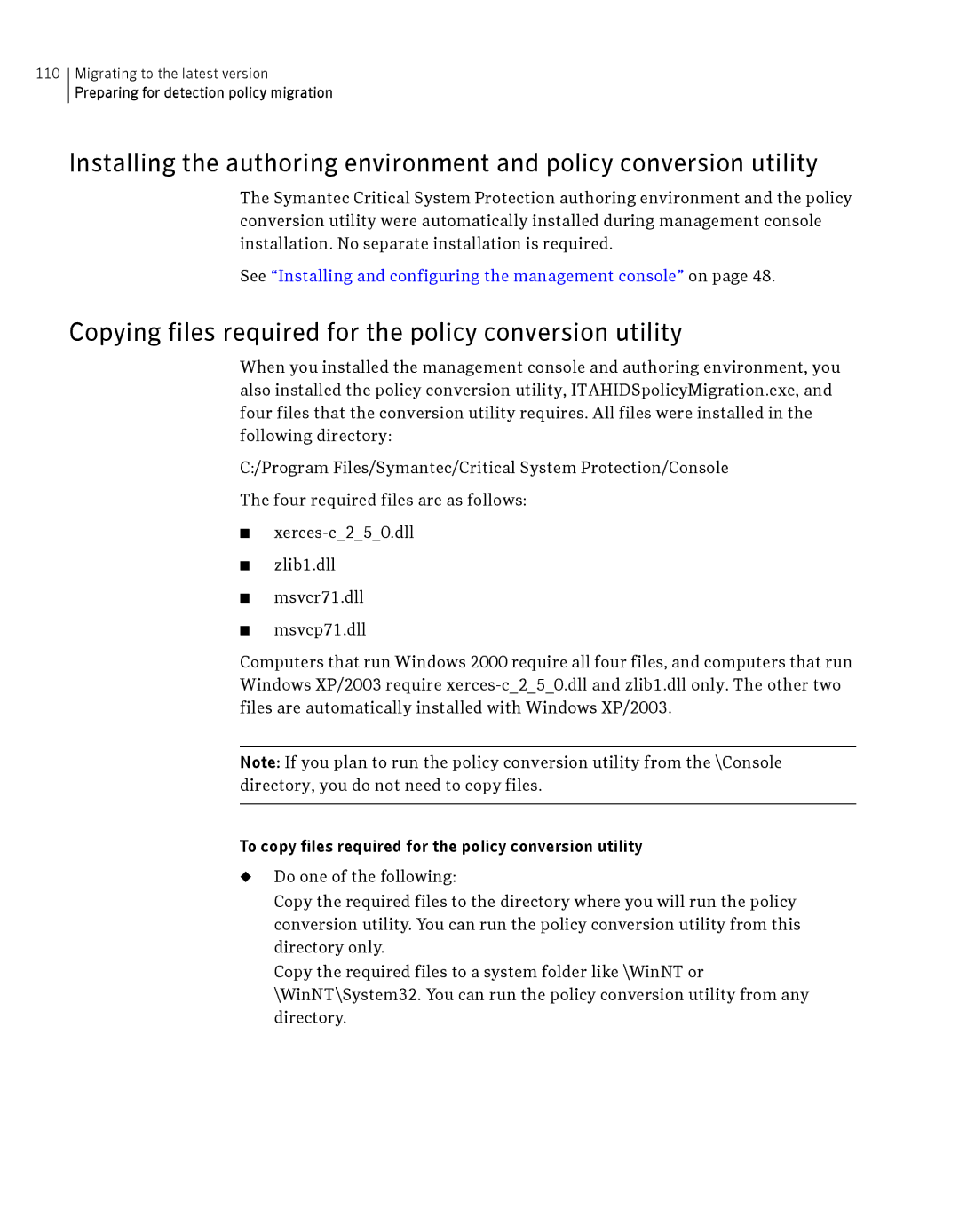 Symantec Critical System manual Copying files required for the policy conversion utility 