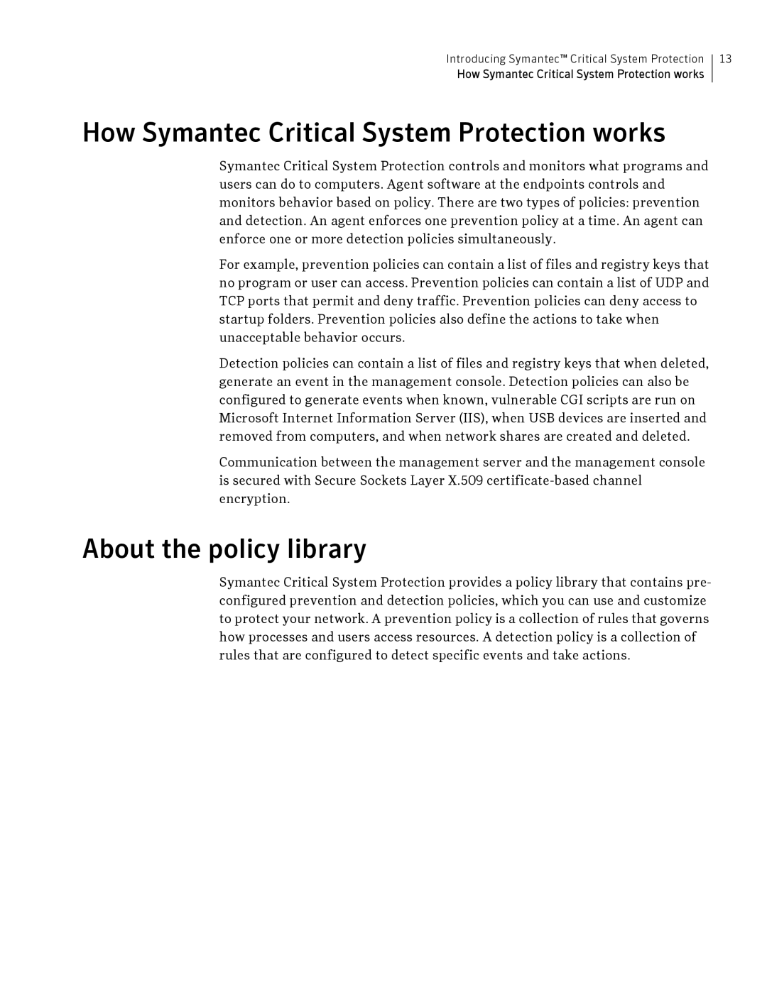 Symantec manual How Symantec Critical System Protection works, About the policy library 