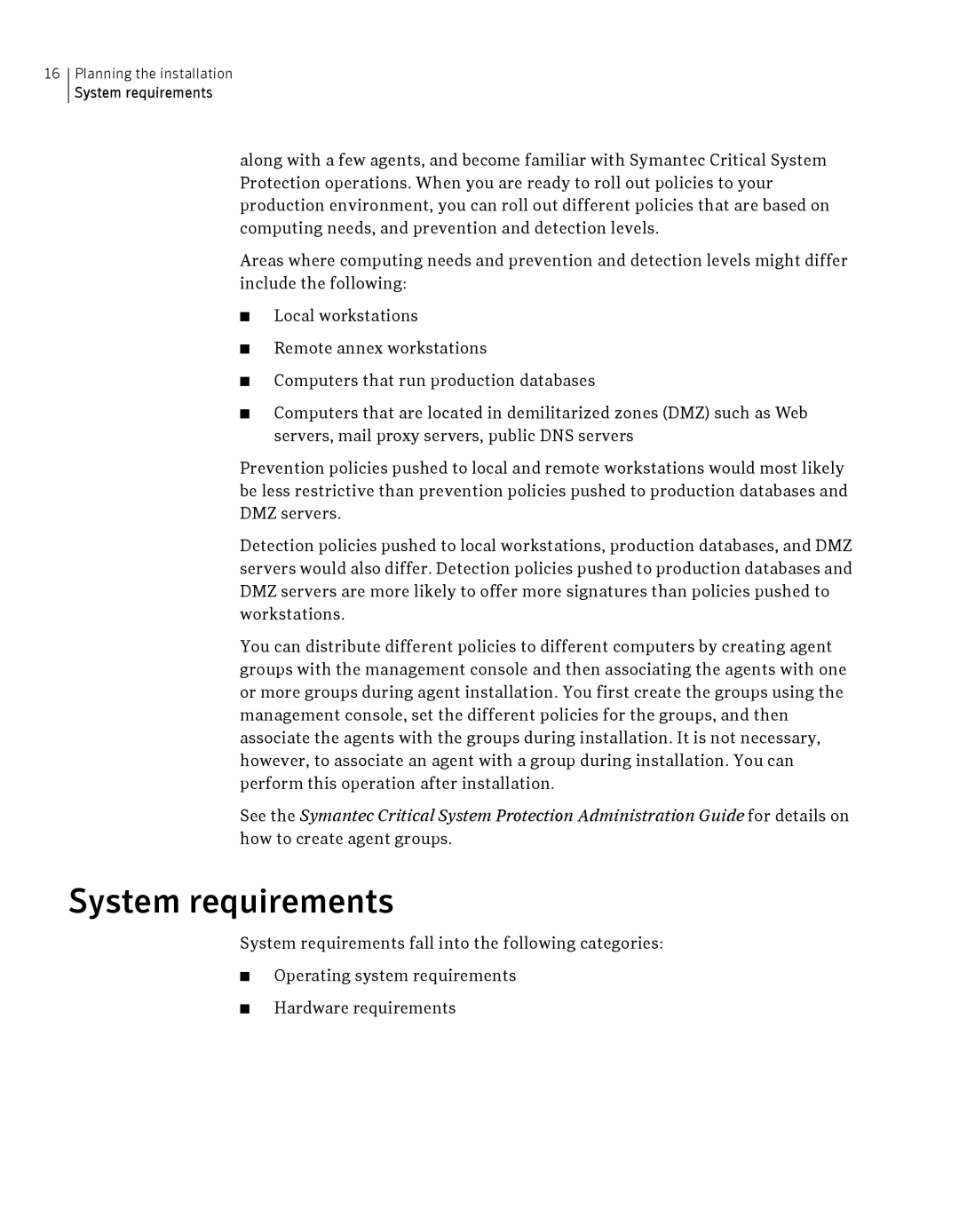 Symantec Critical System manual System requirements 