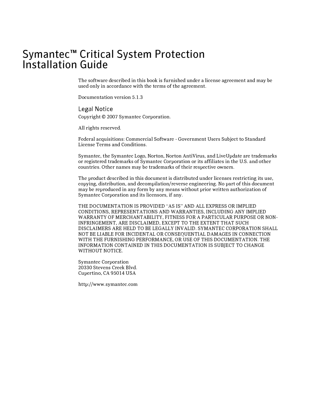 Symantec manual Symantec Critical System Protection Installation Guide, Legal Notice 