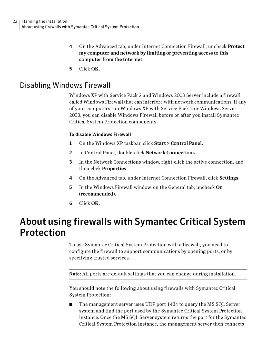 Symantec Critical System manual Disabling Windows Firewall 