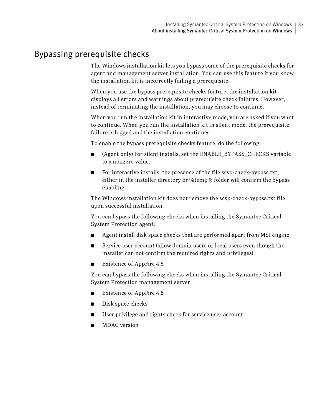 Symantec Critical System manual Bypassing prerequisite checks 