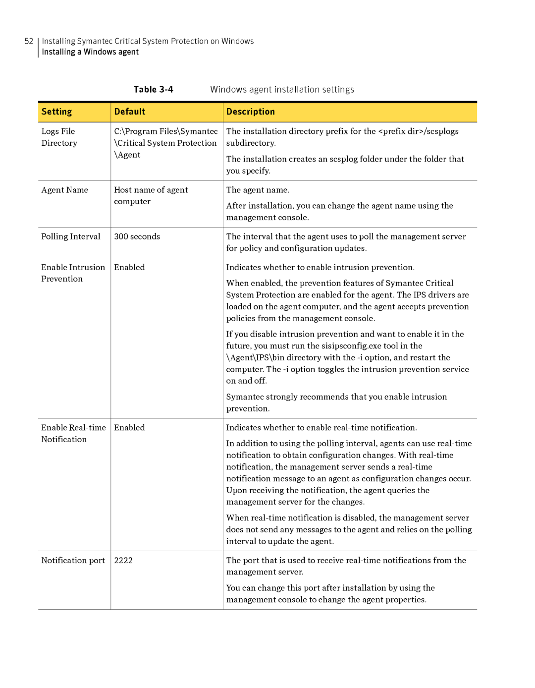 Symantec Critical System manual Windows agent installation settings 