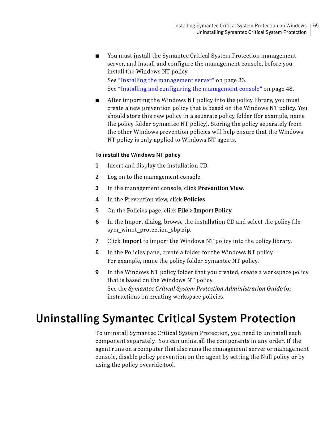 Symantec manual Uninstalling Symantec Critical System Protection 