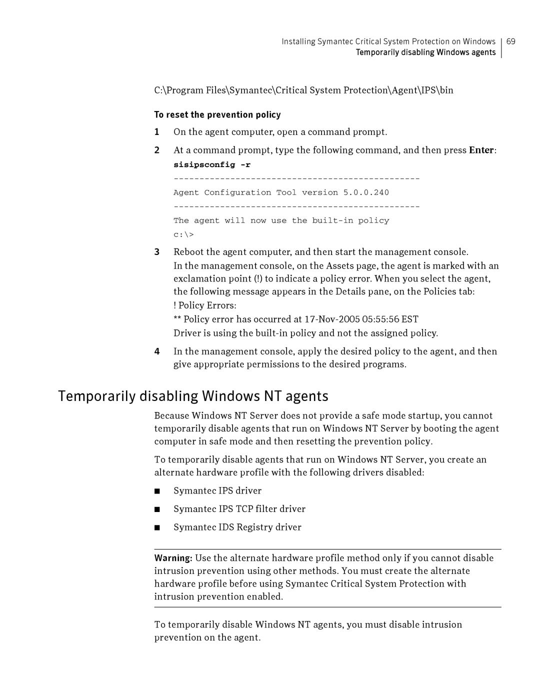 Symantec Critical System manual Temporarily disabling Windows NT agents 