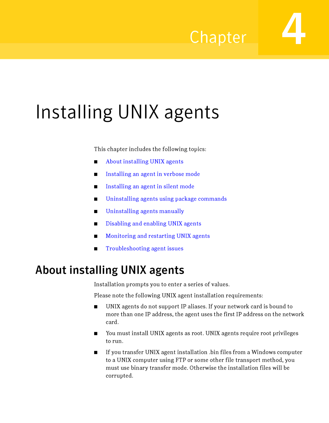 Symantec Critical System manual Installing Unix agents, About installing Unix agents 