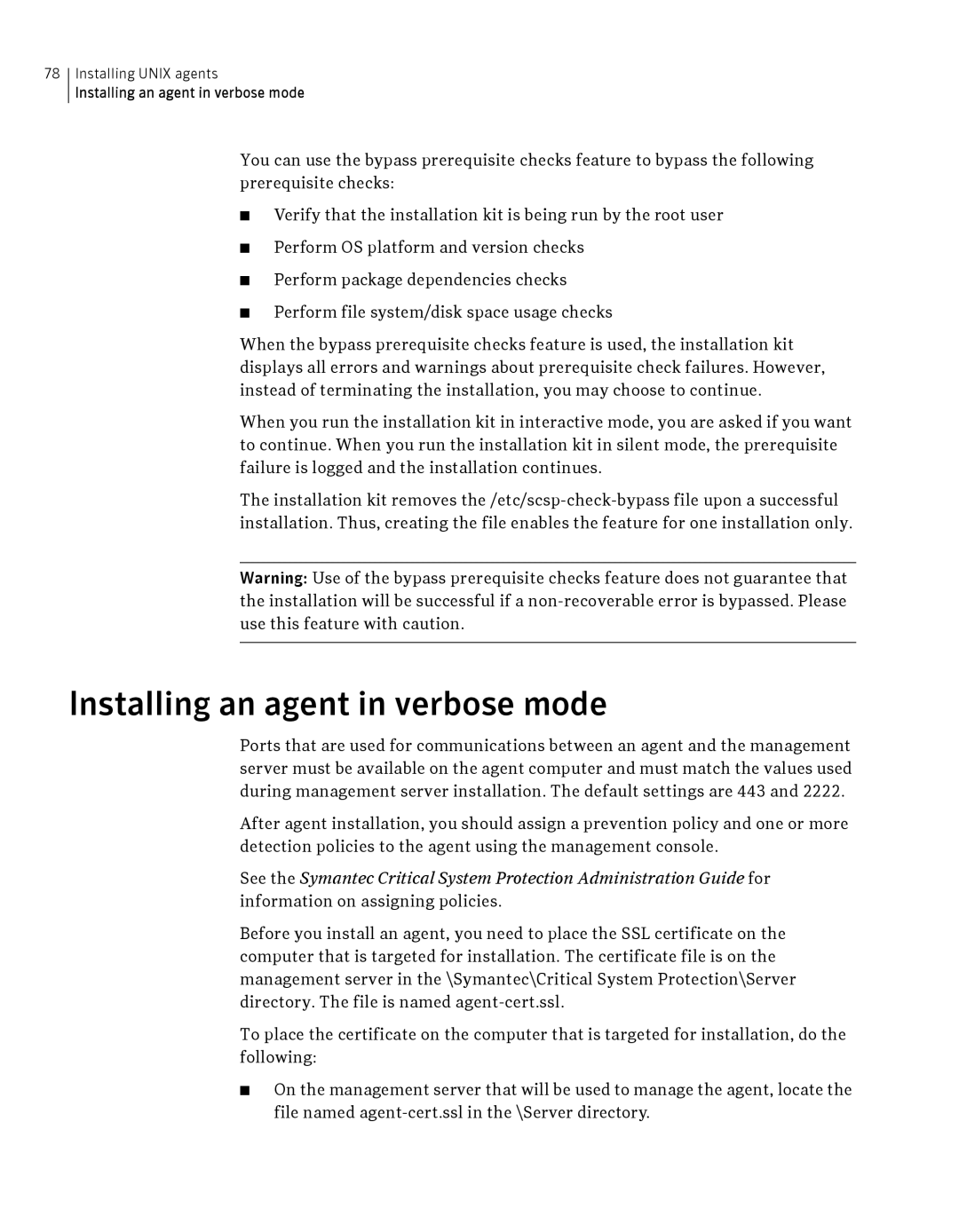 Symantec Critical System manual Installing an agent in verbose mode 