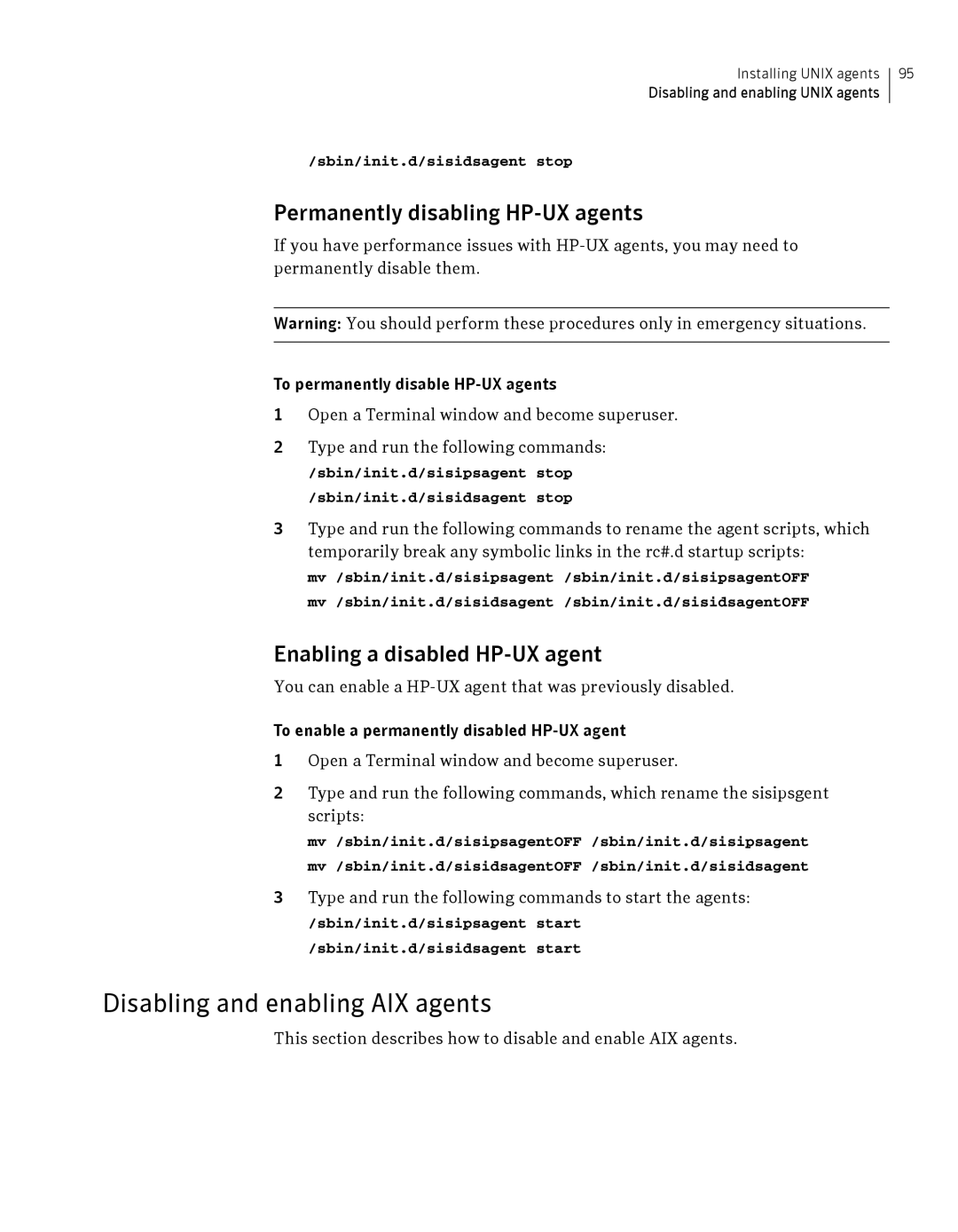 Symantec Critical System manual Disabling and enabling AIX agents, Permanently disabling HP-UX agents 