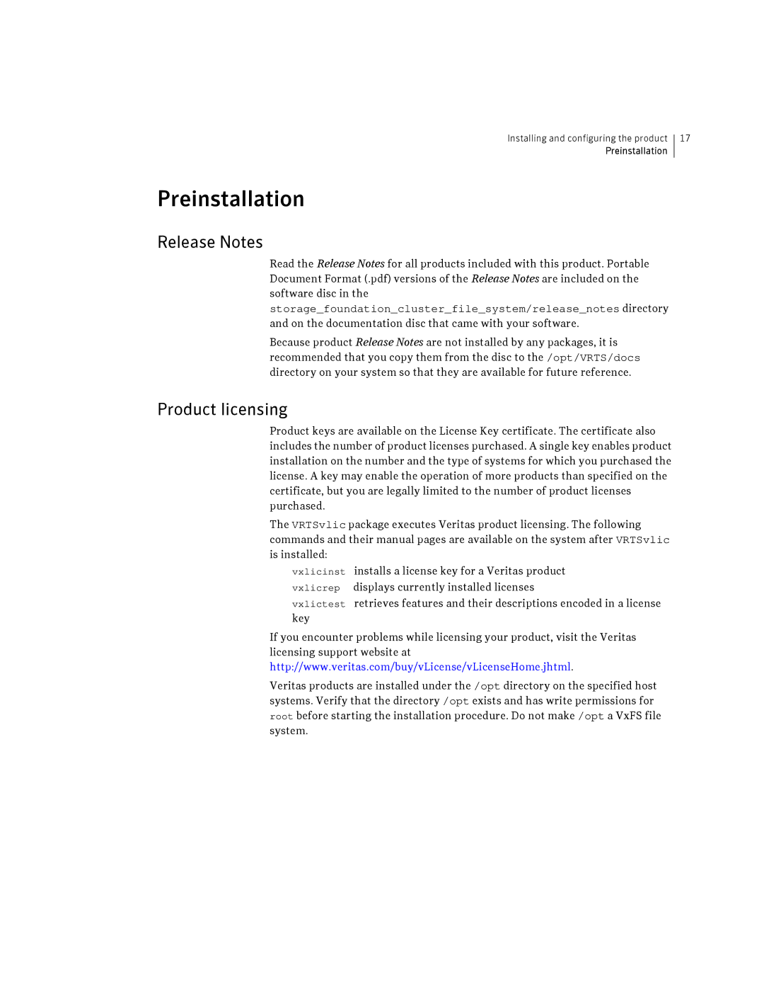 Symantec HP-UX manual Preinstallation, Release Notes, Product licensing 