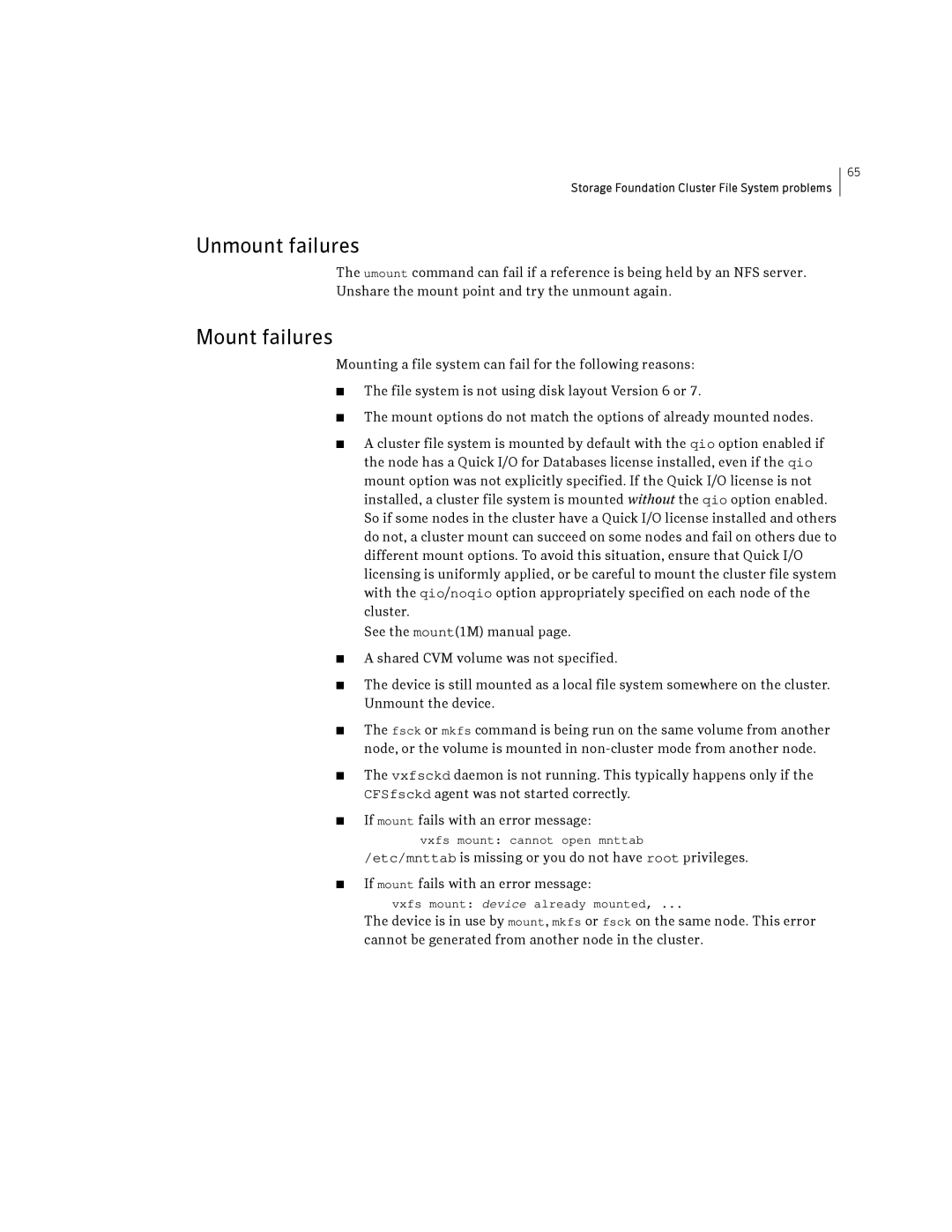 Symantec HP-UX manual Unmount failures, Mount failures 