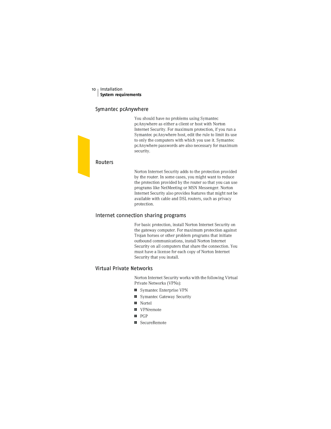 Symantec NIS2005 manual Symantec pcAnywhere 