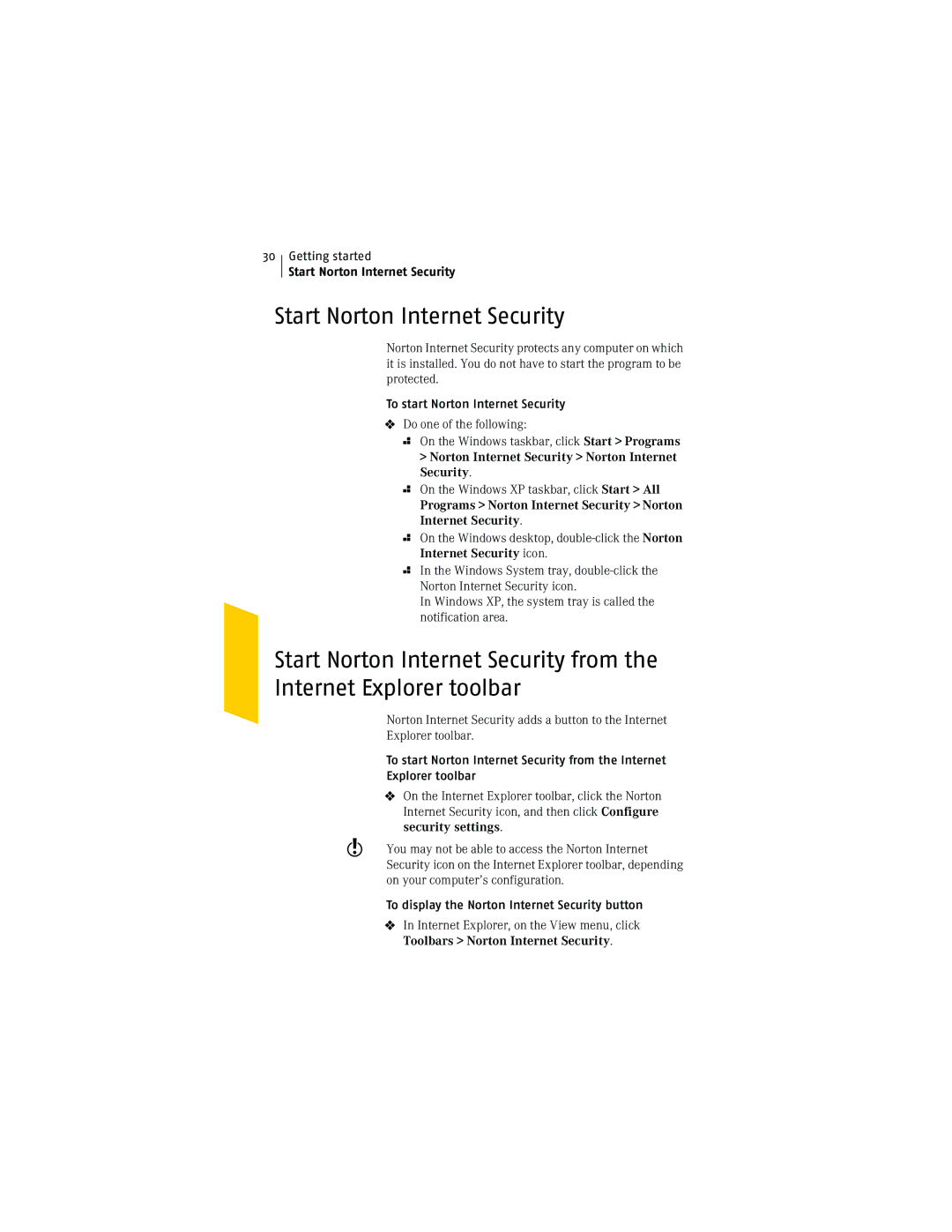 Symantec NIS2005 manual Start Norton Internet Security, Norton Internet Security Norton Internet Security 