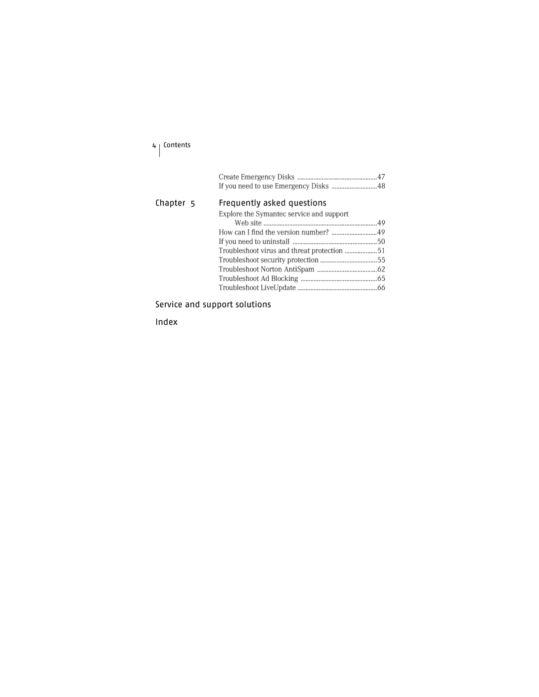 Symantec NIS2005 manual Chapter Frequently asked questions, Contents 