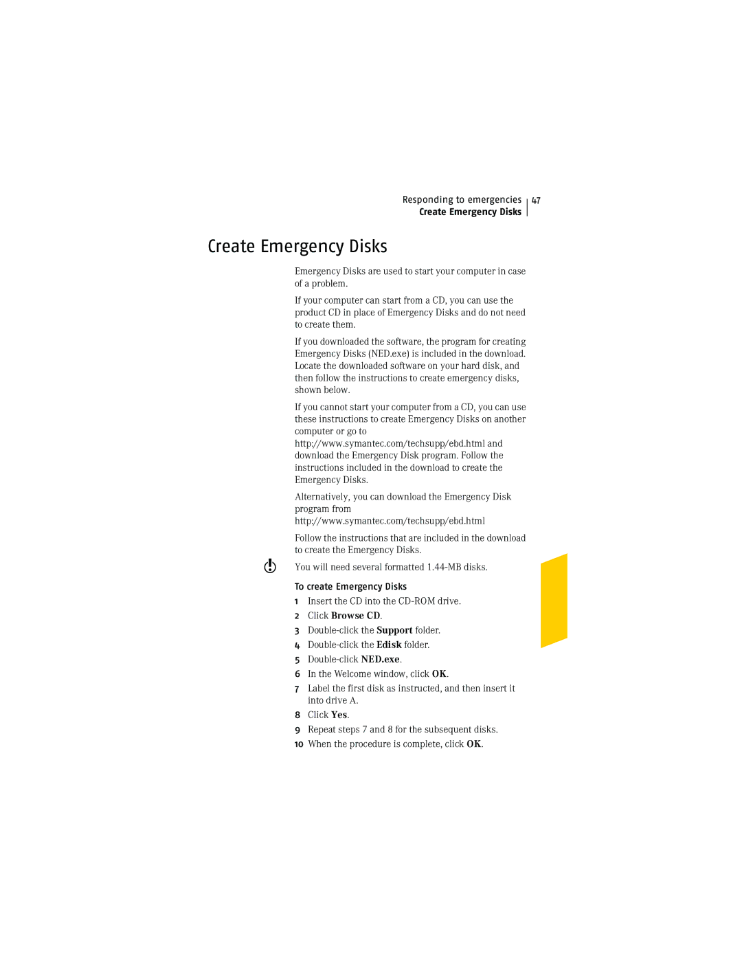 Symantec NIS2005 manual Create Emergency Disks, To create Emergency Disks, Click Browse CD 