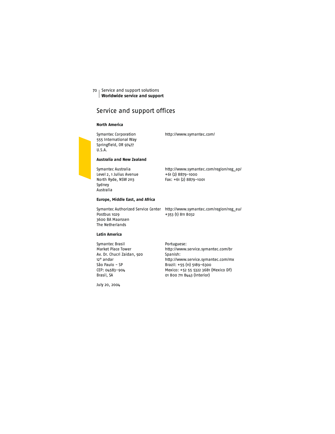 Symantec NIS2005 manual Service and support offices, Worldwide service and support 