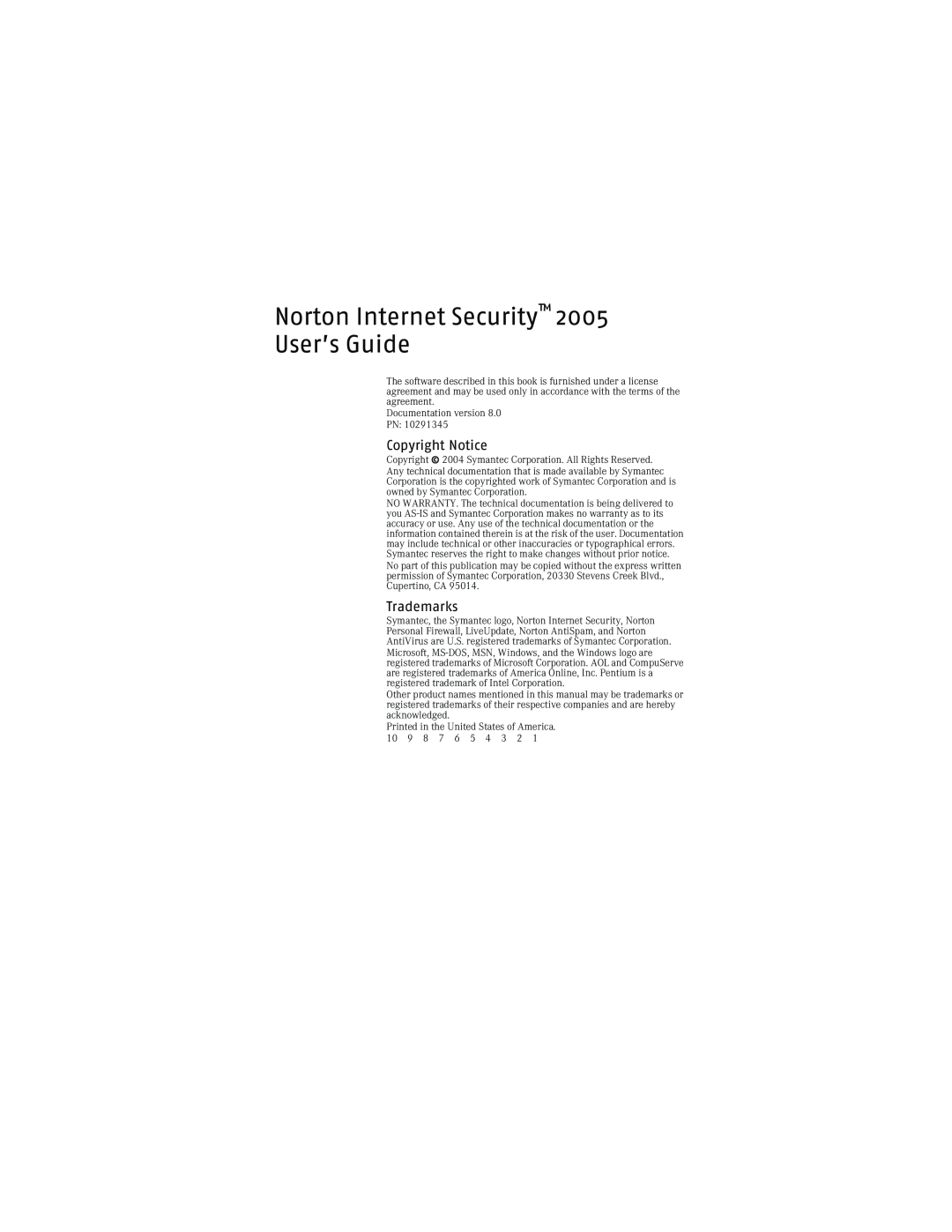 Symantec NIS2005 manual Copyright Notice, Trademarks, Norton Internet Security 2005 User’s Guide 