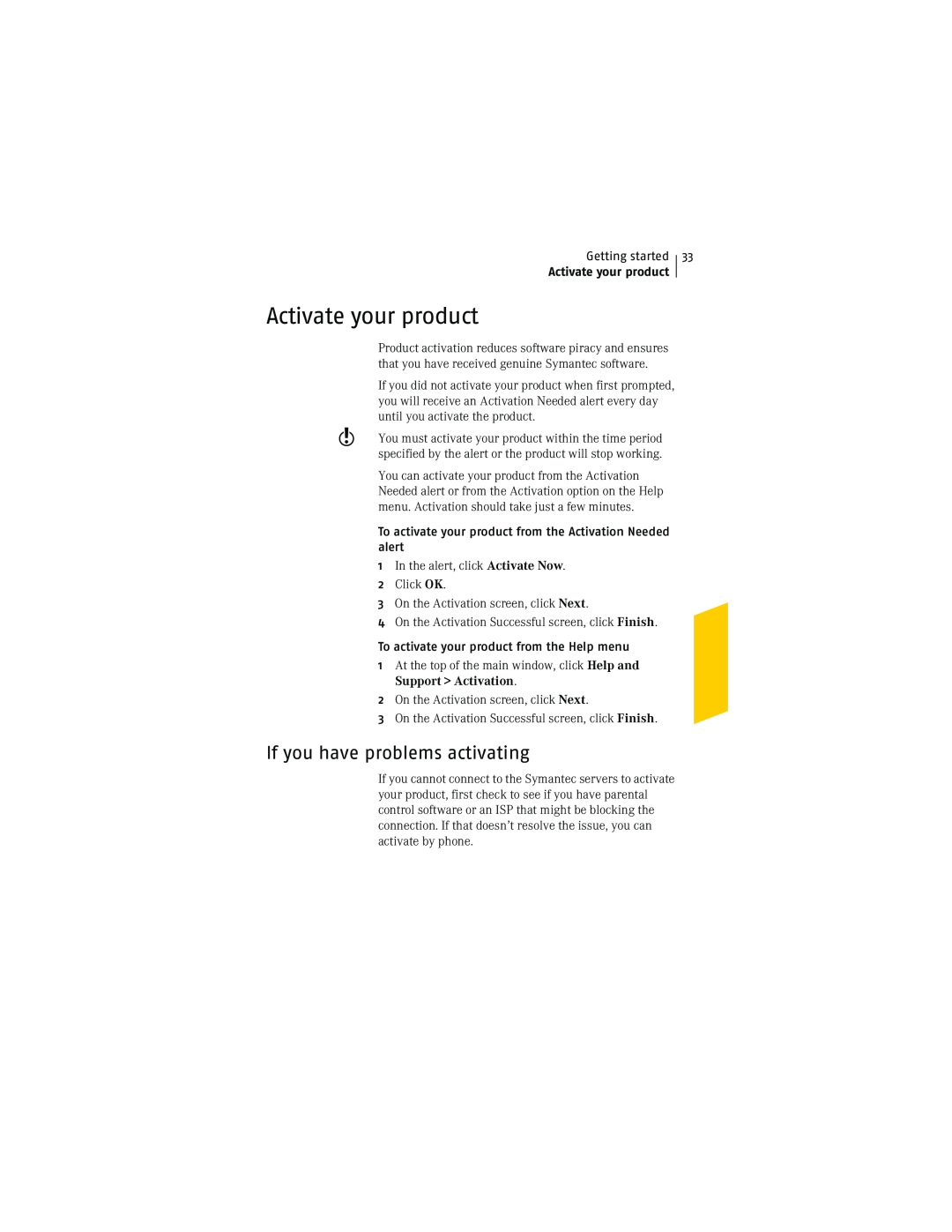 Symantec NIS2005 manual Activate your product, If you have problems activating 