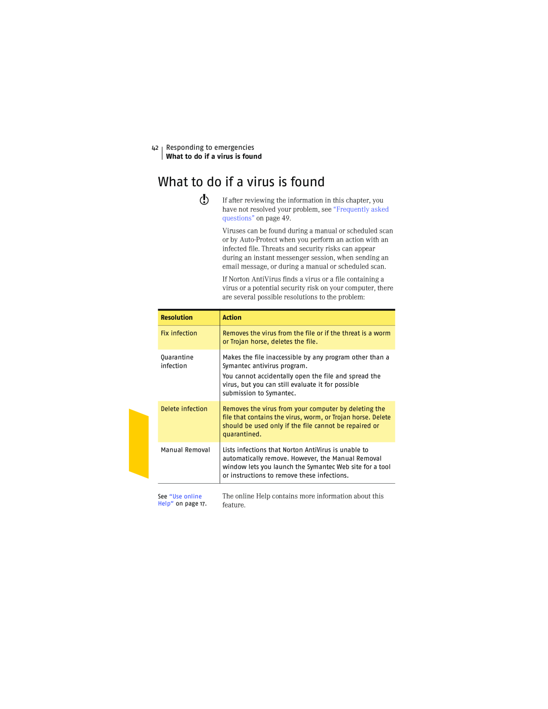 Symantec NIS2005 manual What to do if a virus is found 