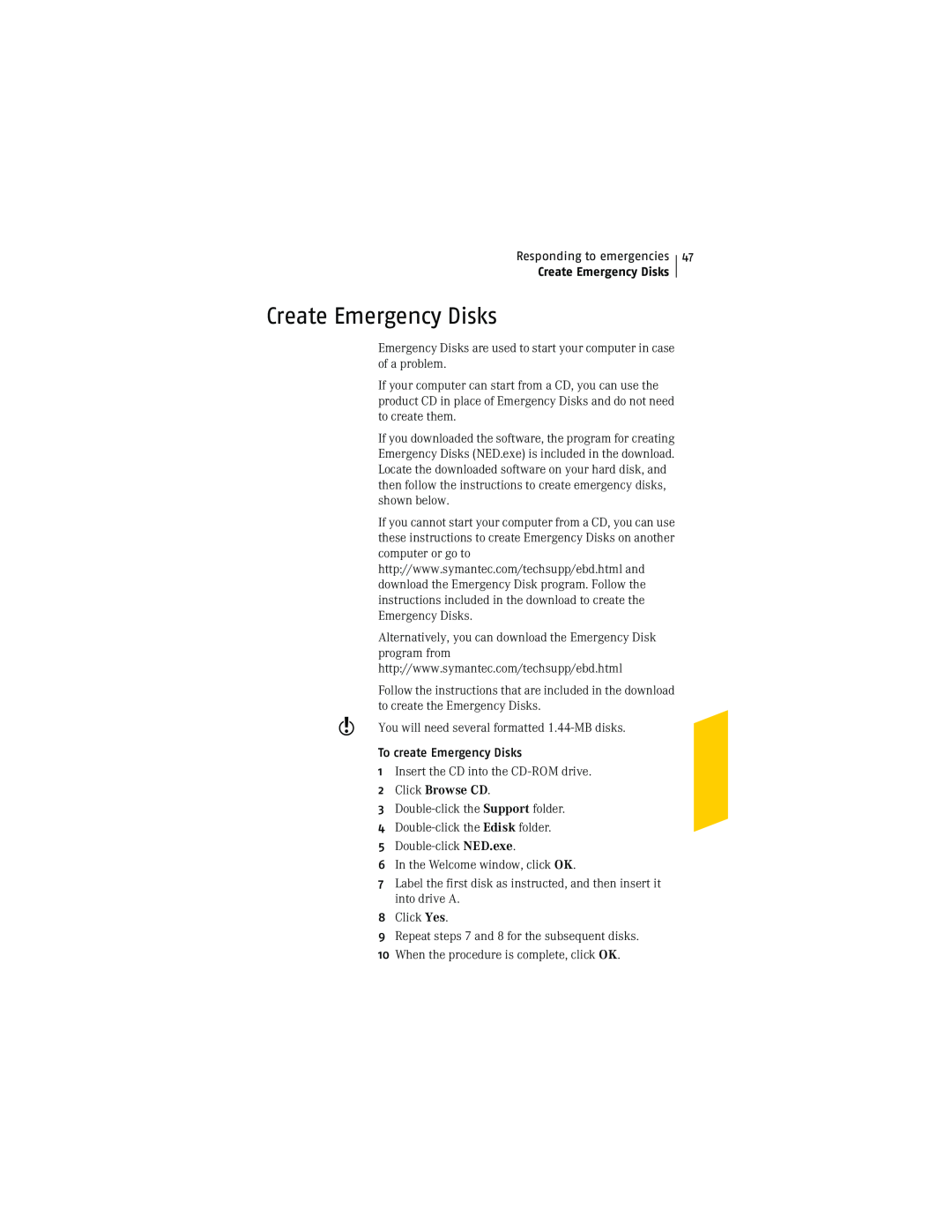 Symantec NIS2005 manual Create Emergency Disks, Click Browse CD 