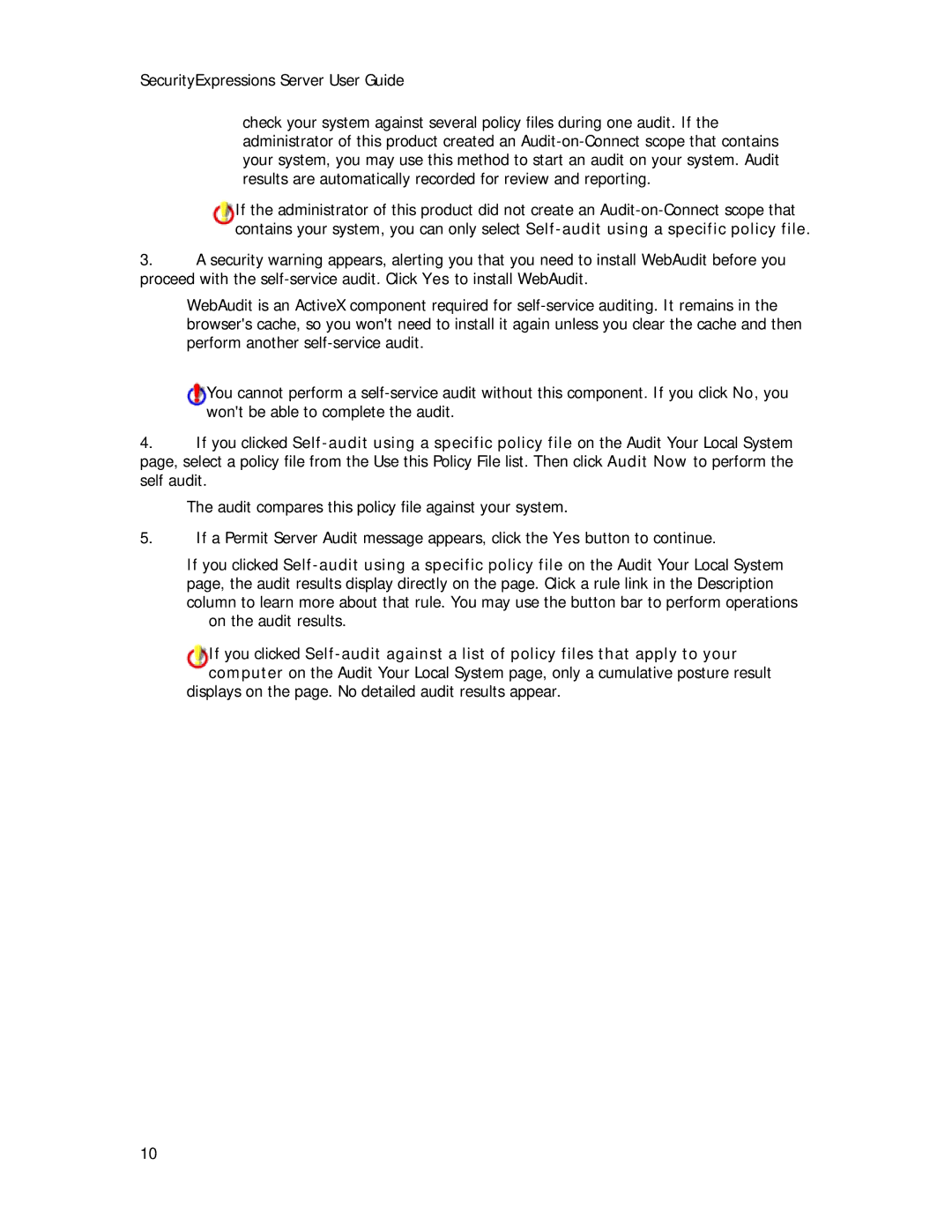 Symantec Security Expressions Server manual Displays on the page. No detailed audit results appear 