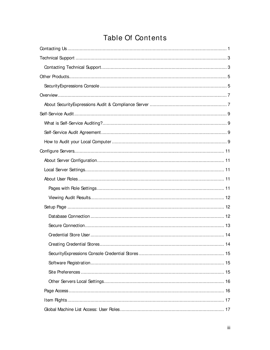 Symantec Security Expressions Server manual Table Of Contents 