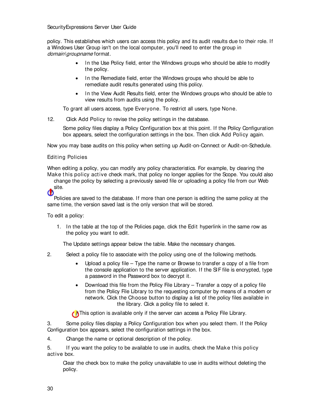 Symantec Security Expressions Server manual Editing Policies 