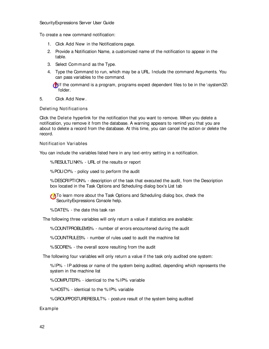 Symantec Security Expressions Server manual Deleting Notifications, Notification Variables 